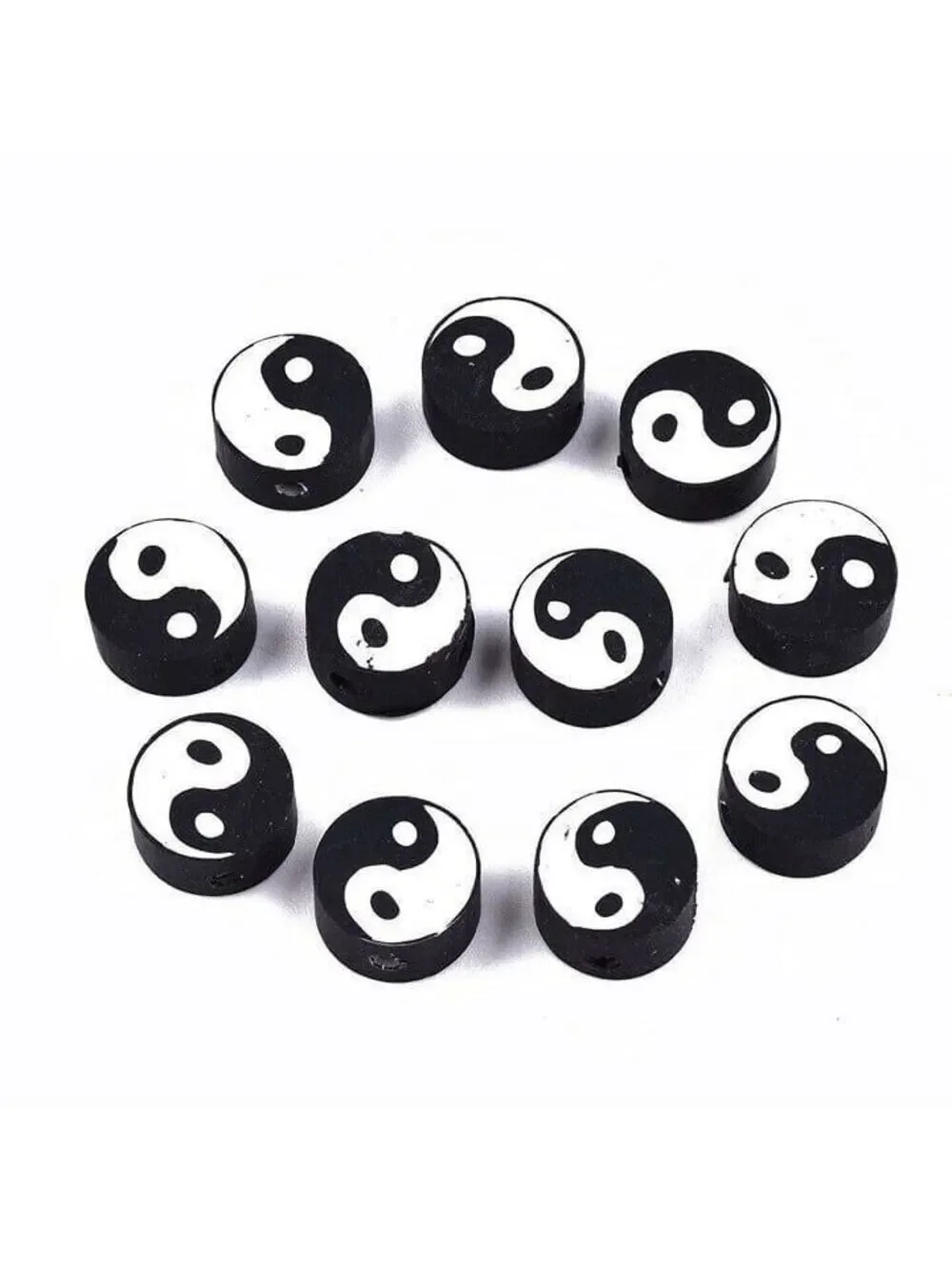 Handcrafted Black White Yin Yang Mindfulness Zen Round 10mm Coin Beads 10 pcs